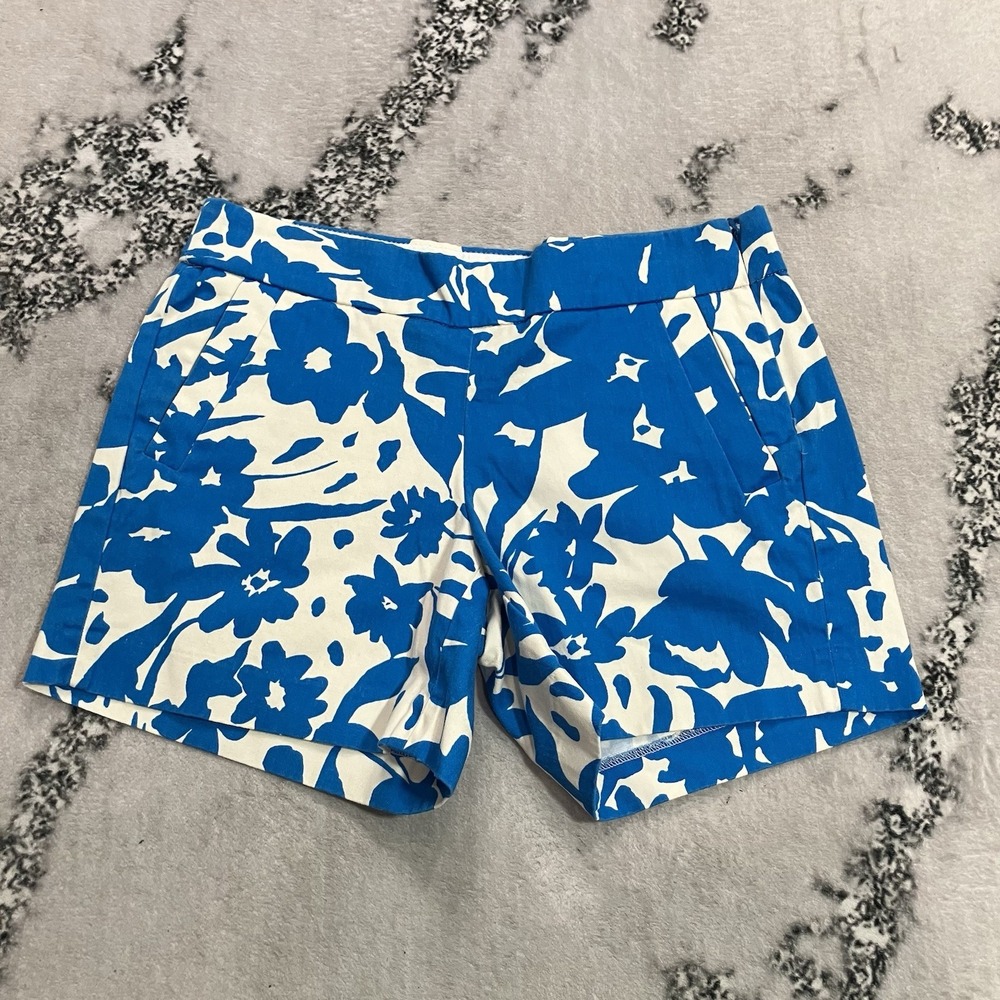 J.Crew Blue White Floral Print Chino Shorts Womens Size 2 Cotton Summer Preppy